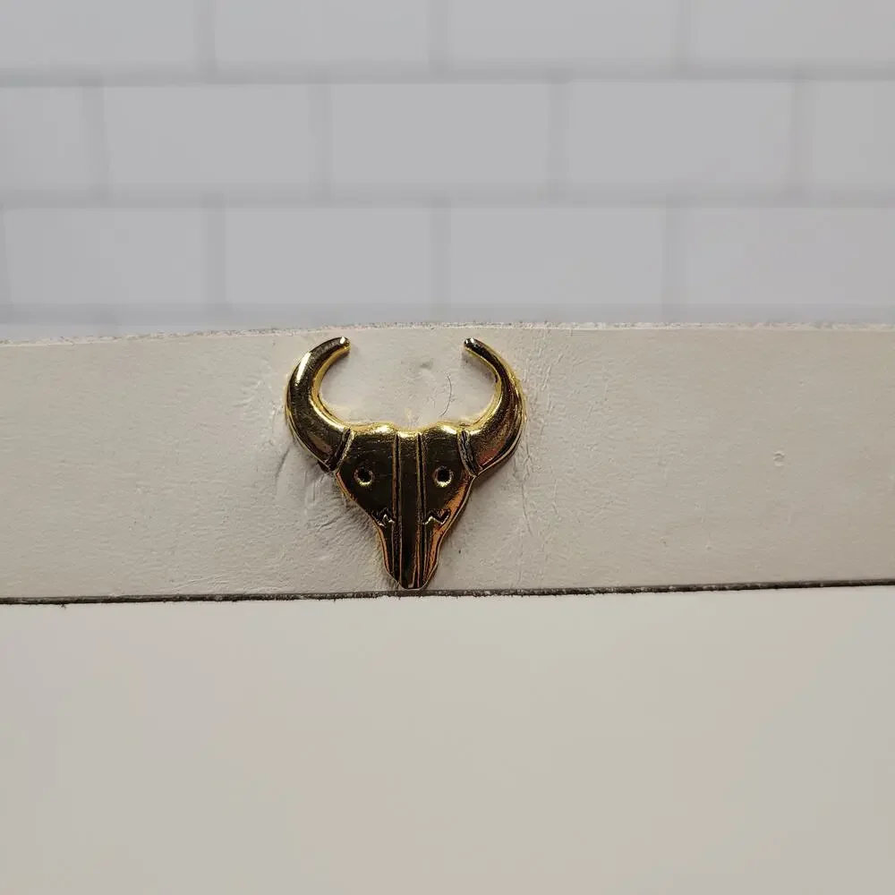 Vintage White Genuine Leather Southwestern Concho Belt M/L Gold Animal Studs